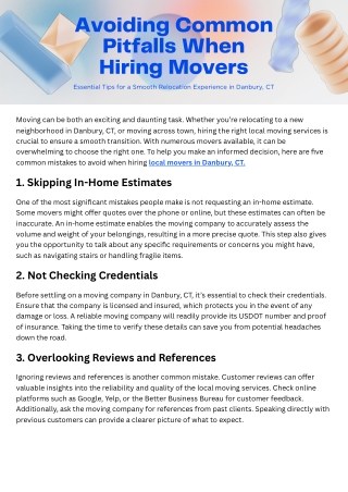 Avoid These 5 Mistakes When Hiring Local Movers in Danbury, CT