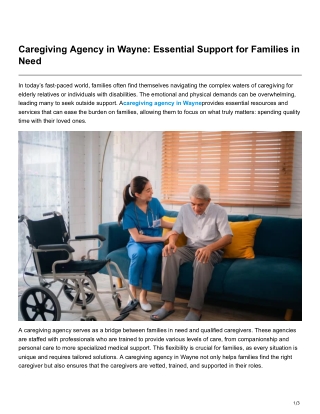 Caregiving Agency in Wayne Essential Support for Families in Need