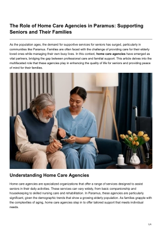 The Role of Home Care Agencies in Paramus Supporting Seniors and Their Families