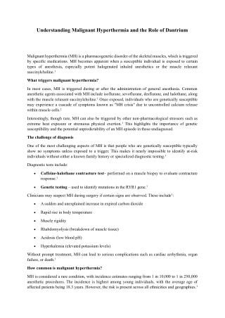 Understanding Malignant Hyperthermia and the Role of Dantrium