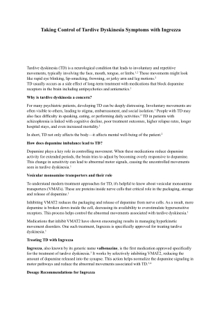 Taking Control of Tardive Dyskinesia Symptoms with Ingrezza