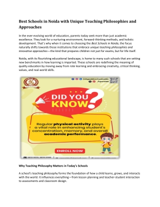 Best Schools in Noida with Unique Teaching Philosophies and Approaches