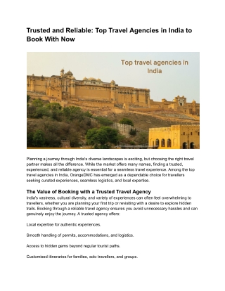 Trusted and Reliable_ Top Travel Agencies in India to Book With Now