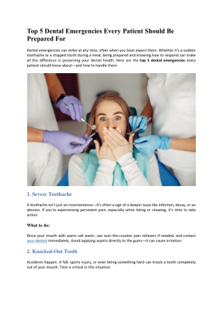 Top 5 Dental Emergencies Every Patient Should Be Prepared For