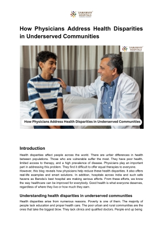 How Physicians Address Health Disparities in Underserved Communities