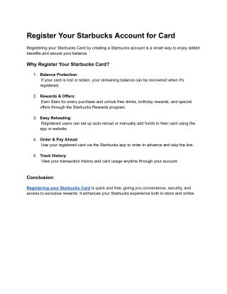 Register Your Starbucks Account for Card – Short Report