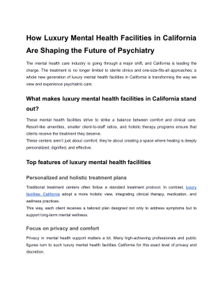 How Luxury Mental Health Facilities in California Are Shaping the Future of Psychiatry