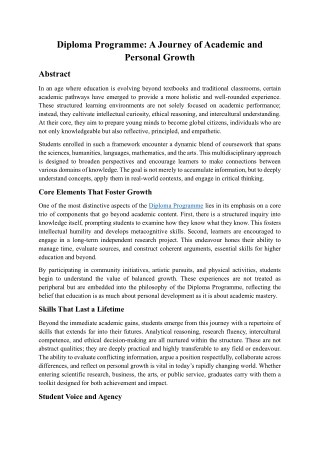 Diploma Programme: A Journey of Academic and Personal Growth