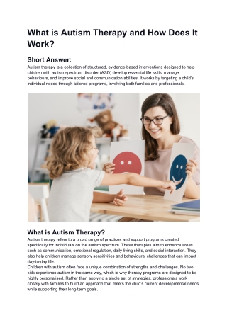 What is Autism Therapy and How Does It Work