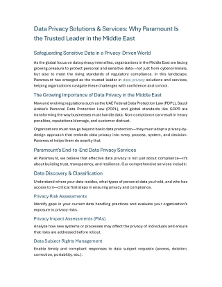 Data Privacy Solutions & Services Why Paramount Is the Trusted Leader in the Middle East
