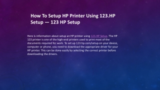 Setup HP Printer Using 123.HP Setup — 123 HP Setup
