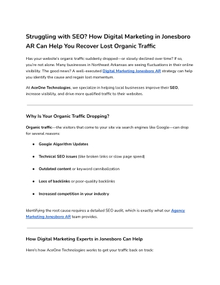 Struggling with SEO_ How Digital Marketing in Jonesboro AR Can Help You Recover Lost Organic Traffic