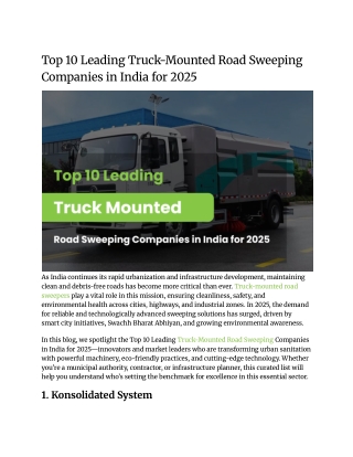 Top 10 Leading Truck-Mounted Road Sweeping Companies in India for 2025