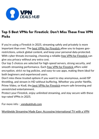 Top 5 Best VPNs for Firestick: Don’t Miss These Free VPN Picks