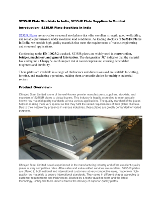 S235JR Plate Stockists In India