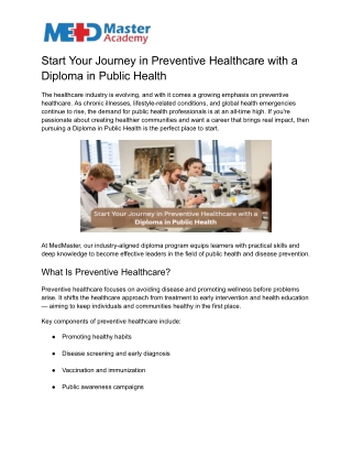 Start Your Journey in Preventive Healthcare with a Diploma in Public Health