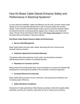Brass Cable Glands by Pioneer Power International