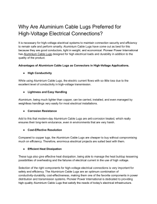 Aluminium Cable Lugs by Pioneer Power International