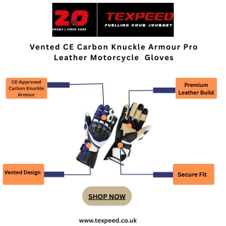 Shop Vented CE Carbon Knuckle Armour Pro Leather Motorcycle  Gloves  at Texpeed