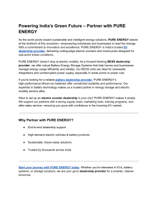 Powering India’s Green Future – Partner with PURE ENERGY