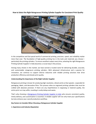 How to Select the Right Rotogravure Printing Cylinder Supplier for Consistent Print Quality