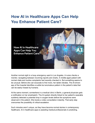 How AI in Healthcare Apps Can Help You Enhance Patient Care?