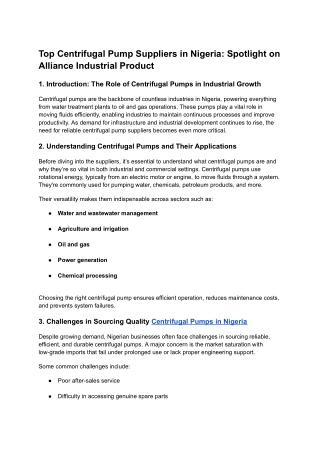 Top Centrifugal Pump Suppliers in Nigeria_ Spotlight on Alliance Industrial Product