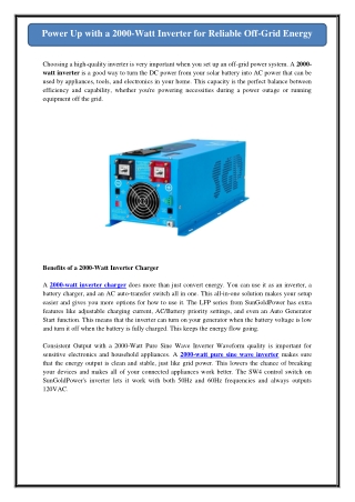 Power Up with a 2000-Watt Inverter for Reliable Off-Grid Energy