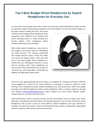 Top 5 Best Budget Wired Headphones by Superb Headphones for Everyday Use