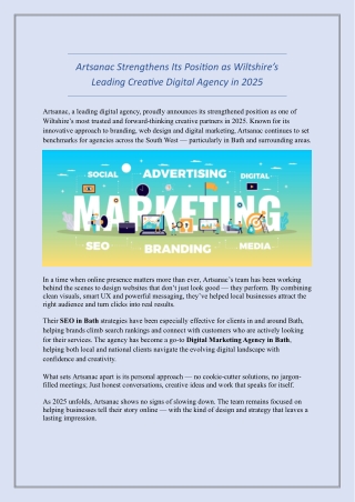 Artsanac Strengthens Its Position as Wiltshire’s Leading Creative Digital Agency in 2025