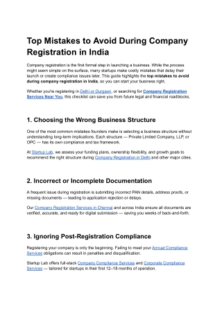 Top Mistakes to Avoid During Company Registration in India