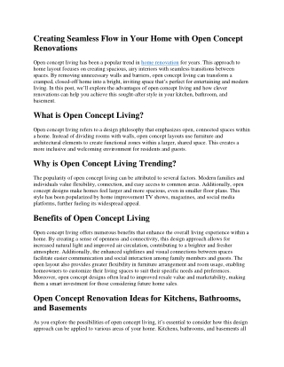 Creating Seamless Flow in Your Home with Open Concept Renovations -