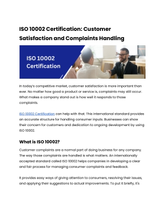 ISO 10002 Certification_ Customer Satisfaction and Complaints Handling