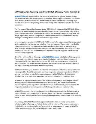 MINVACC Motor: Powering Industry with High-Efficiency PMSM Technology