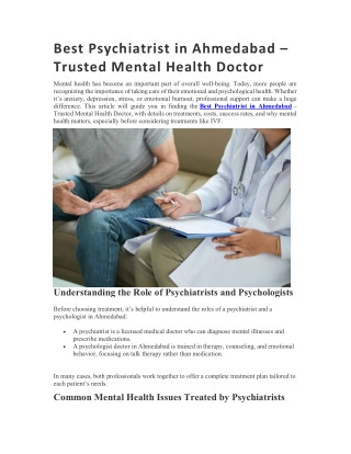 Best Psychiatrist in Ahmedabad – Trusted Mental Health Doctor