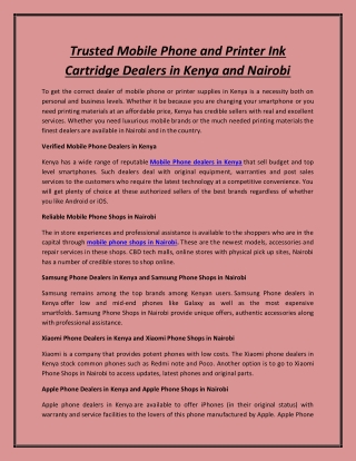 Trusted Mobile Phone and Printer Ink Cartridge Dealers in Kenya and Nairobi
