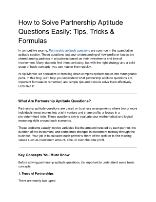 How to Solve Partnership Aptitude Questions Easily_ Tips, Tricks & Formulas