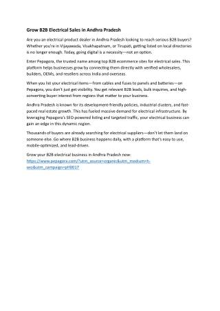 Grow B2B Electrical Sales in Andhra Pradesh
