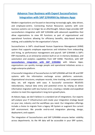 Advance Your Business with Expert SuccessFactors Integration with SAP S4HANA by Advans Appz