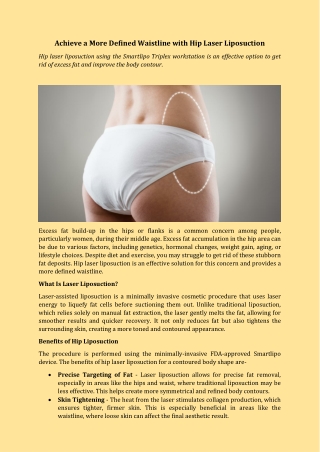 Achieve a More Defined Waistline with Hip Laser Liposuction