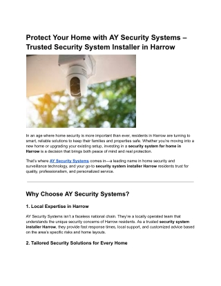 Protect Your Home with AY Security Systems – Trusted Security System Installer in Harrow