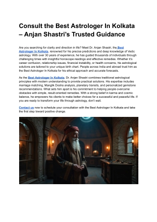 Consult the Best Astrologer In Kolkata – Anjan Shastri’s Trusted Guidance