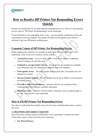 How to Resolve HP Printer Not Responding Errors Quickly