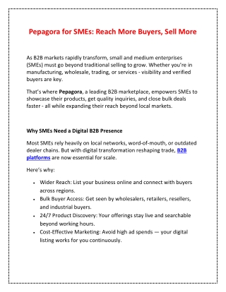 Pepagora for SMEs - Reach More Buyer - Sell More