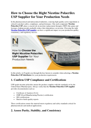 How to Choose the Right Nicotine Polacrilex USP Supplier for Your Production Needs