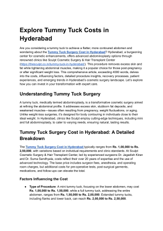 Explore Tummy Tuck Costs in Hyderabad