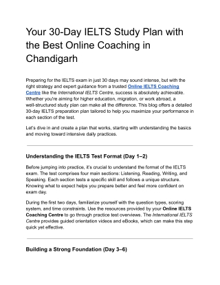Your 30-Day IELTS Study Plan with the Best Online Coaching in Chandigarh