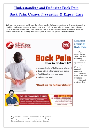 Understanding and Reducing Back Pain- Dr. Sadhan palakuri