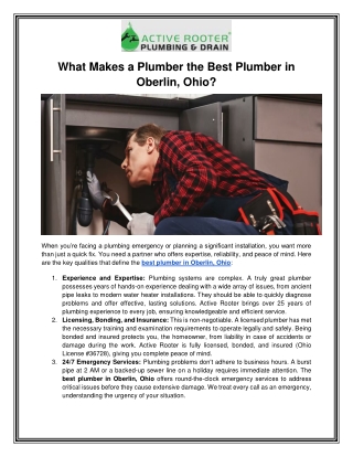 What Makes a Plumber the Best Plumber in Oberlin, Ohio?