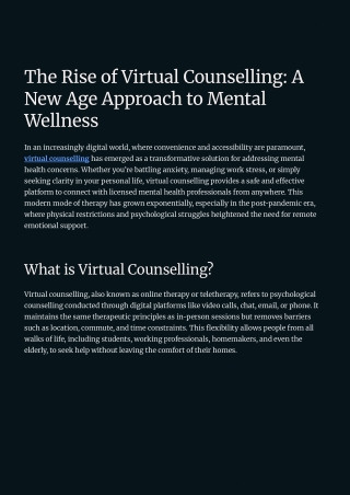 The Rise of Virtual Counselling A New Age Approach to Mental Wellness